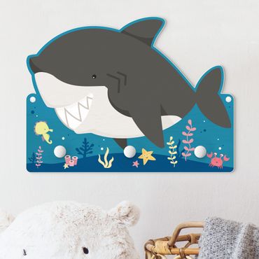 Kindergarderobe Holz - Grinsender Hai im Meer