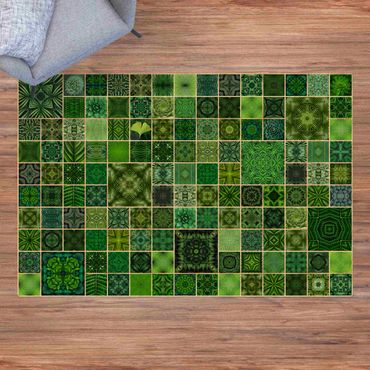 Kork-Teppich - Grüne Dschungelfliesen mit Goldschimmer - Querformat 3:2