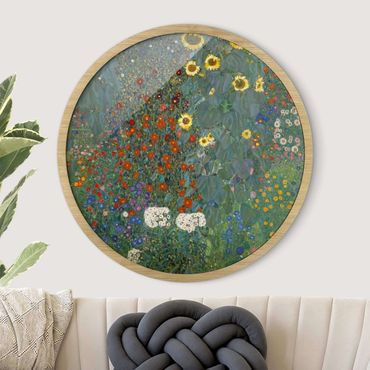 Rundes Gerahmtes Bild - Gustav Klimt - Garten Sonnenblumen