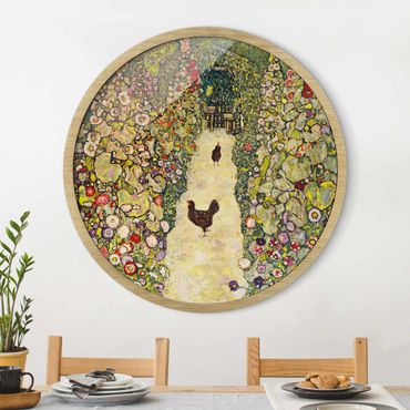 Rundes Gerahmtes Bild - Gustav Klimt - Gartenweg mit Hühnern