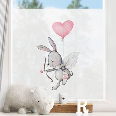 Fensterfolie - Sichtschutz - Hase Amor am Herzluftballon - Fensterbilder
