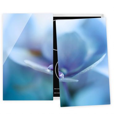 Herdabdeckplatte Glas - Wassertropfen Hortensienblüte - 52x60cm