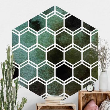Hexagon Mustertapete selbstklebend - Hexagonträume Aquarell in Grün