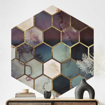 Hexagon Mustertapete selbstklebend - Hexagonträume Aquarell Muster