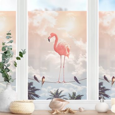 Fensterfolie - Sichtschutz - Himmel mit Flamingo - Fensterbilder