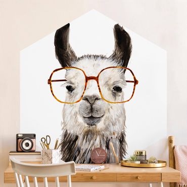 Hexagon Mustertapete selbstklebend - Hippes Lama mit Brille IV