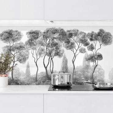 Küchenrückwand - Hohe Bäume schwarz-weiß