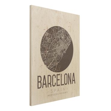 Holzbild -Stadtplan Barcelona - Retro- Hochformat 3:4