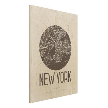 Holzbild -Stadtplan New York - Retro- Hochformat 3:4