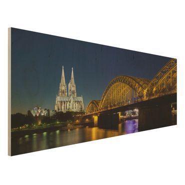 Holzbild - Köln bei Nacht - Panorama Quer