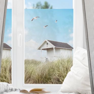 Fensterfolie - Sichtschutz - Holzhütte am Strand - Fensterbilder