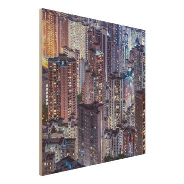 Holzbild - Hongkong Lichtermeer - Quadrat