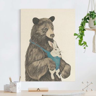 Leinwandbild Natur - Illustration Bär und Hase Baby - Hochformat 3:4