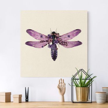 Leinwandbild Natur - Illustration florale Libelle - Quadrat 1:1