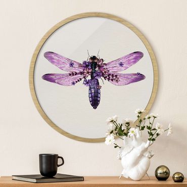 Rundes Gerahmtes Bild - Illustration florale Libelle