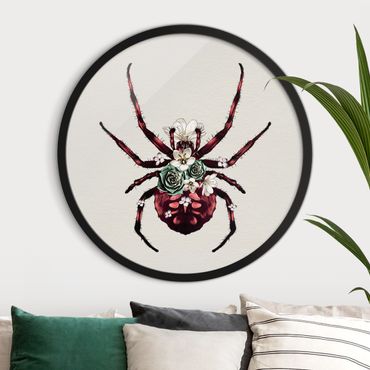 Rundes Gerahmtes Bild - Illustration florale Spinne