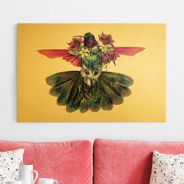 Leinwandbild - Illustration floraler Kolibri - Querformat 3:2