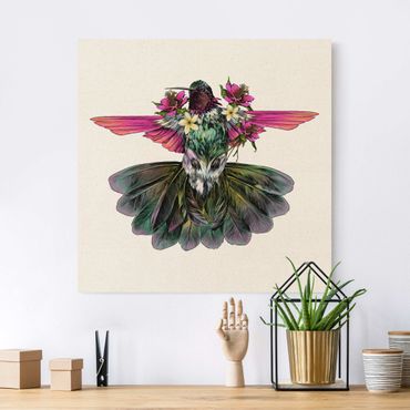 Leinwandbild Natur - Illustration floraler Kolibri - Quadrat 1:1