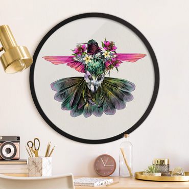 Rundes Gerahmtes Bild - Illustration floraler Kolibri