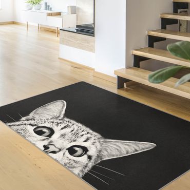 Teppich - Illustration Katze Schwarz Weiß Zeichnung