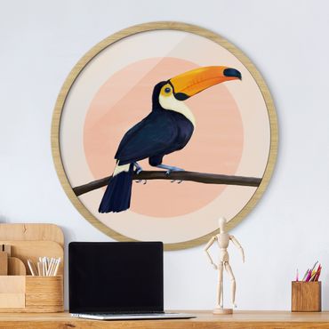 Rundes Gerahmtes Bild - Illustration Vogel Tukan Malerei Pastell