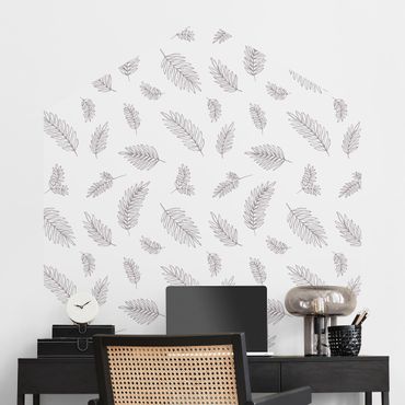 Hexagon Mustertapete selbstklebend - Illustrierte Blätter Muster Beige
