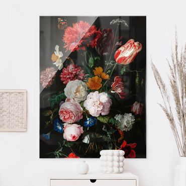 Glasbild - Jan Davidsz de Heem - Stillleben mit Blumen in einer Glasvase - Hochformat 4:3