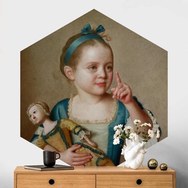 Hexagon Mustertapete selbstklebend - Jean Etienne Liotard - Mädchen mit Puppe
