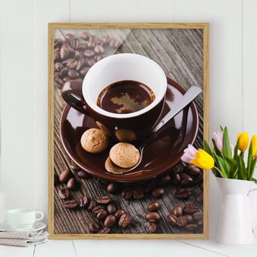 Bild mit Rahmen - Kaffeetasse mit Kaffeebohnen - Hochformat 3:4