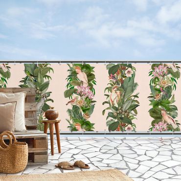Balkon Sichtschutz - Kakadu in Grün auf Rosé