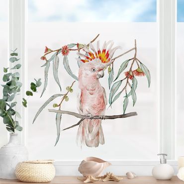 Fensterfolie - Sichtschutz - Kakadu mit Rosa Federn - Fensterbilder