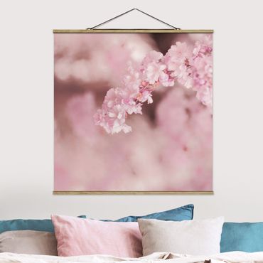 Stoffbild mit Posterleisten - Kirschblüte im Violetten Licht - Quadrat 1:1