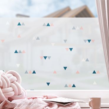 Fensterfolie - Sichtschutz - Kleine Dreiecke in Blau Rosa - Fensterbilder