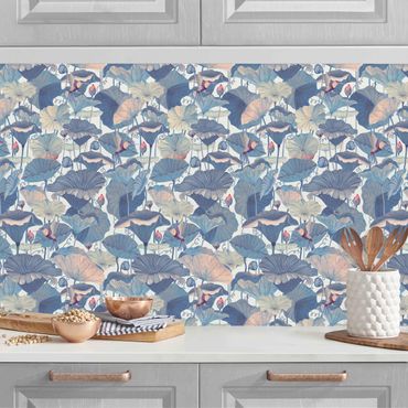 Küchenrückwand - Kolibris und Lotus