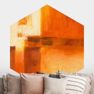 Hexagon Mustertapete selbstklebend - Komposition in Orange und Braun 01