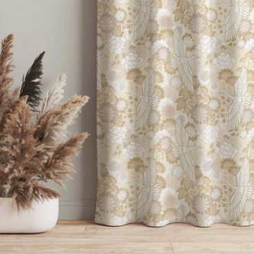 Vorhang - Kraniche und Chrysanthemen Beige