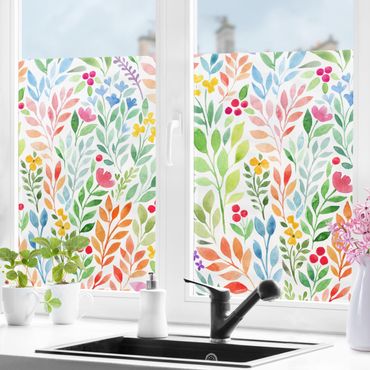 Fensterfolie - Sichtschutz - Kunterbunte Aquarellblumen - Fensterbilder