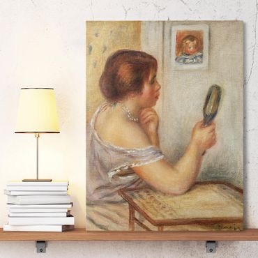 Leinwandbild - Auguste Renoir - Gabrielle einen Spiegel haltend oder Marie Dupuis einen Spiegel haltend mit einem Porträt von Coco - Hoch 3:4