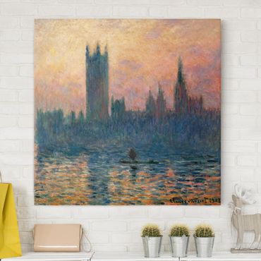 Leinwanddruck Claude Monet - Gemälde Das Parlament in London bei Sonnenuntergang - Kunstdruck Quadrat 1:1 - Impressionismus