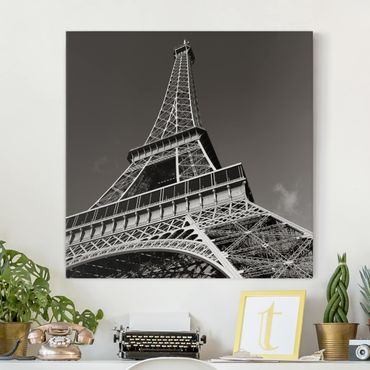Leinwandbild Schwarz-Weiß - Eiffelturm - Quadrat 1:1