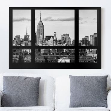Leinwandbild - Fensterblick New York Skyline schwarz weiss - Quer 3:2