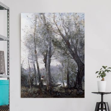 Leinwandbild - Jean-Baptiste Camille Corot - Ein Flussschiffer fährt hinter Bäumen vorbei - Hoch 3:4