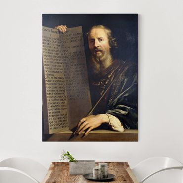 Leinwandbild - Philippe de Champaigne - Mose hält die Tafel mit den Zehn Geboten - Hoch 3:4