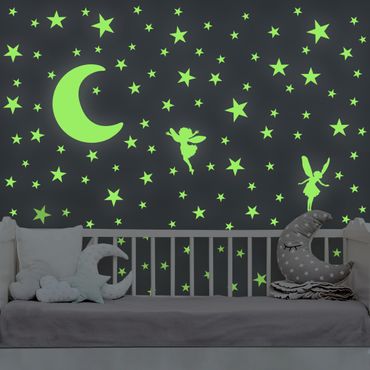 Leucht-Wandtattoo-Set Mond mit Elfen