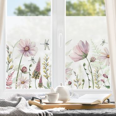 Fensterfolie - Sichtschutz - Libellen im Blumenrausch - Fensterbilder