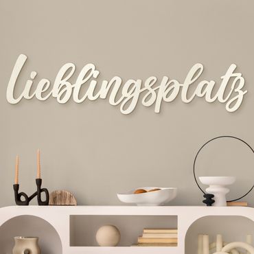Wanddeko Holz 3D-Schriftzug Lieblingsplatz Handlettering