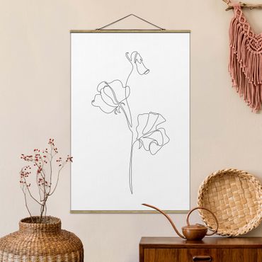 Stoffbild mit Posterleisten - Line Art Blumen - Erbsenpflanze - Hochformat 2:3