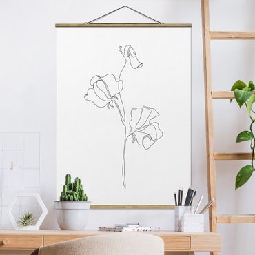 Stoffbild mit Posterleisten - Line Art Blumen - Erbsenpflanze - Hochformat 3:4
