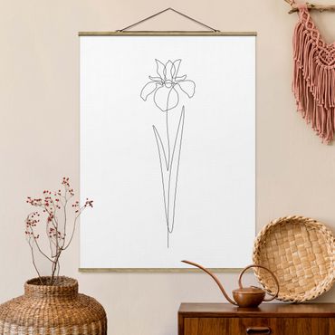 Stoffbild mit Posterleisten - Line Art Blumen - Iris - Hochformat 3:4