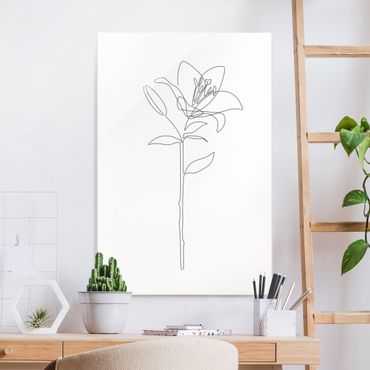 Glasbild - Line Art Blumen - Lilie - Hochformat